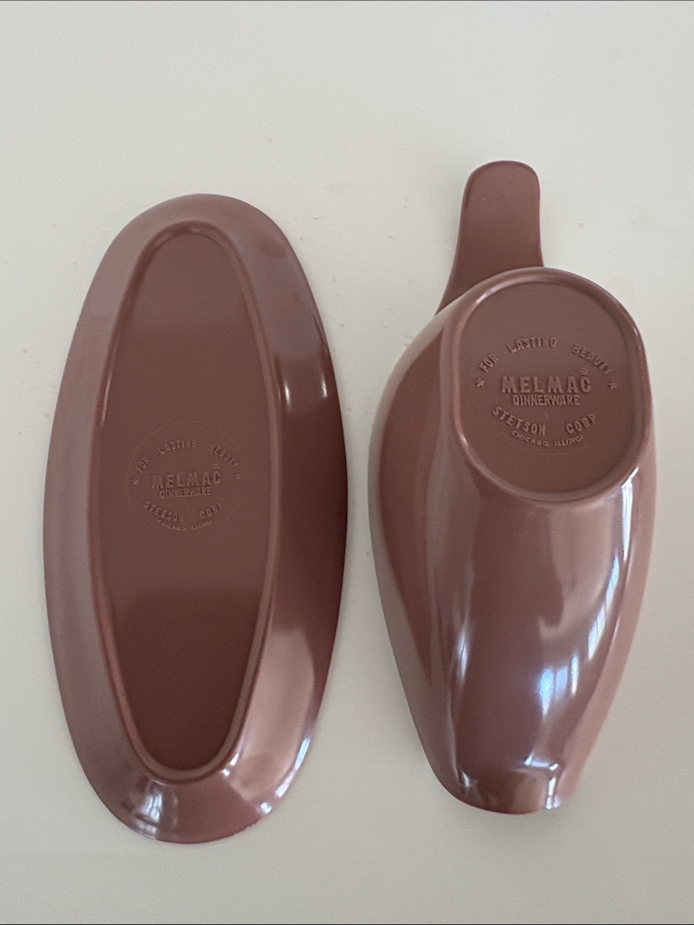 MELMAC DINNERWARE STETSON CORP GRAVY BOAT W/ MATCHING TRAY and Oval Bowl MCM - Picture 6 of 8